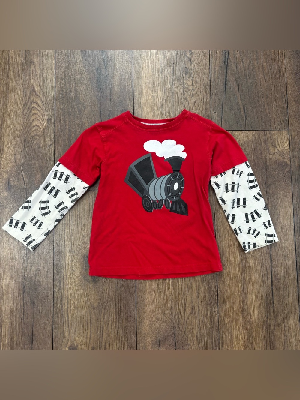 Falls Creek Kids Layered Look Long Sleeve Train Print Graphic T-Shirt, 3T